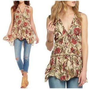 Free People|Purple Haze Floral Printed Tunic Tank Size XS Neutral Hummingbird